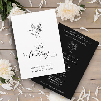 Trendy Wildbloemen Bouquet Wedding Black & White Kaart