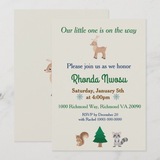 Trendy Winter Animal Theme Invitation Kaart (Voorkant / Achterkant)