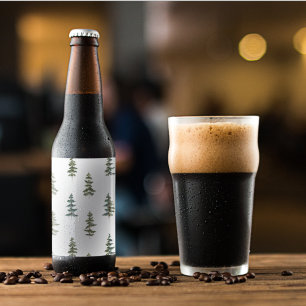 Trendy Winter Kerstboompatroon Bier Etiket