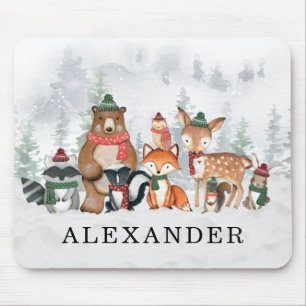 Trendy Winter Woodland Forest Baby Animals Muismat