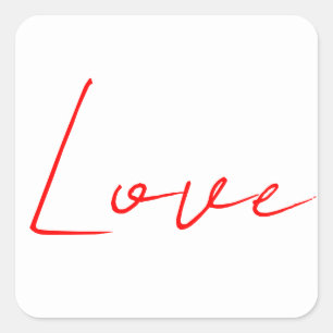 Trendy wit rood liefde bruiloft handschrift naam vierkante sticker