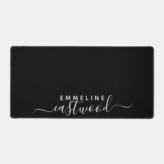 Trendy wit script monogram op zwart bureaumat (Voorkant)