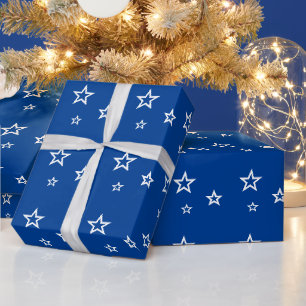 Trendy wit sterrenpatroon blauw cadeaupapier