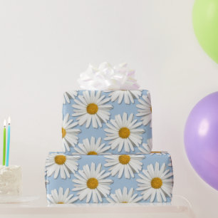 Trendy Witte Daisy Flowers - Bruiloft Blauwe Mode Cadeaupapier