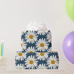 Trendy Witte Madeliefjes - Navy Blauwe Mode Cadeaupapier