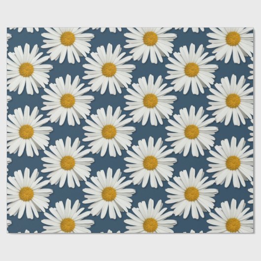 Trendy witte madeliefjes - Navyblauwe mode Cadeaupapier (Vlak)