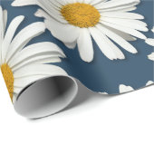 Trendy witte madeliefjes - Navyblauwe mode Cadeaupapier (Rol Hoek)
