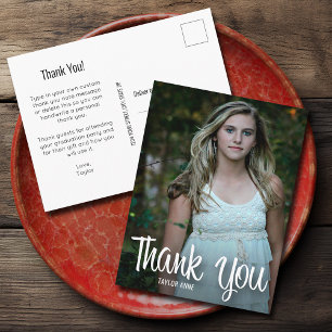 Trendy Witte Script Bedankt Foto Afstuderen Briefkaart