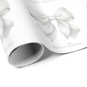 Trendy Witte Strik Gepersonaliseerd Met Naam Monog Cadeaupapier