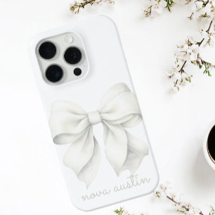 Trendy Witte Strik Gepersonaliseerd Met Naam Monog iPhone 15 Pro Case