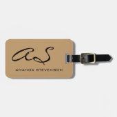 Trendy Wood Brown Script Monogram Bagagelabel (Voorkant horizontaal)