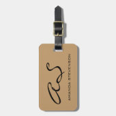 Trendy Wood Brown Script Monogram Bagagelabel (Voorkant verticaal)