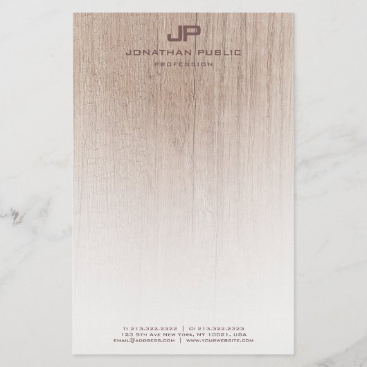 Trendy Wood Kijk Elegant Monogram Moderne Sjabloon Briefpapier (Voorkant)