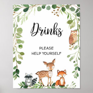 Trendy Woodland Modern Drink Baby shower Sign Poster