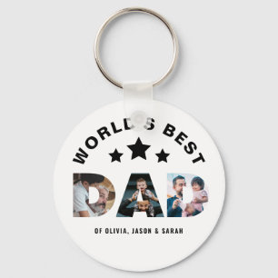 Trendy World's Best Dad Star 3 Photo Collage Sleutelhanger