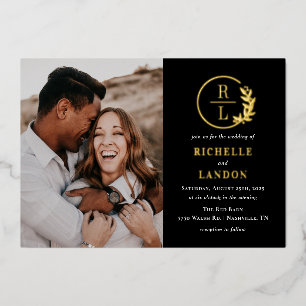 Trendy Wreath FOIL Foto Huwelijksuitnodiging Folie Uitnodiging