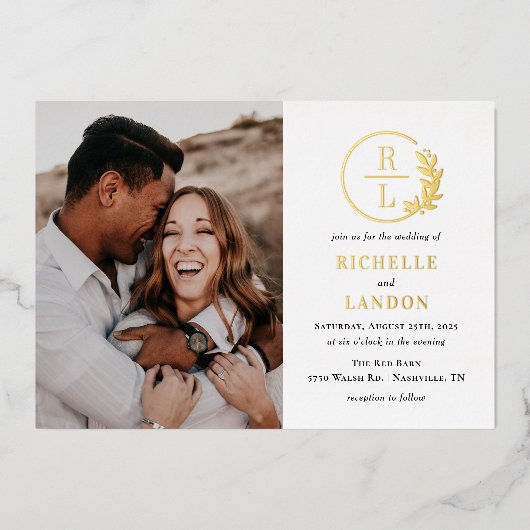 Trendy Wreath FOLIE Photo Wedding Invitation Folie Uitnodiging (Voorkant)
