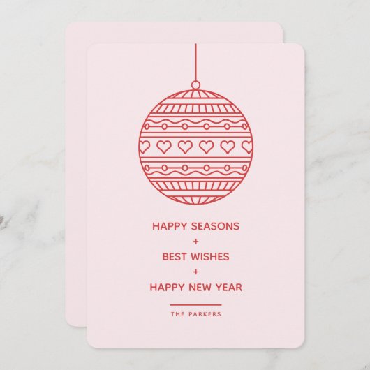 Trendy Xmas Bauble patroon in roze en rood Kaart (Voorkant / Achterkant)