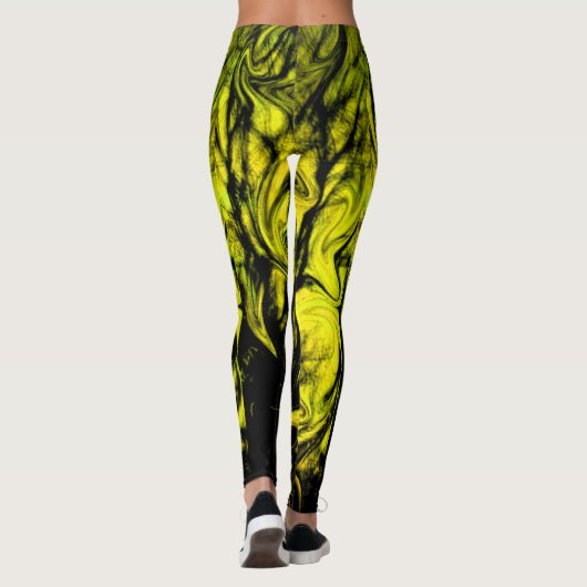 Trendy Yellow and Black Abstract Swirl Design Leggings (Achterkant)