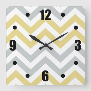 Trendy Yellow and Grey Chevron Pattern Vierkante Klok