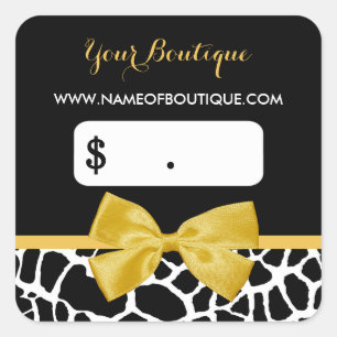 Trendy Yellow Bow Giraffe Print Boutique Prijs Lab Vierkante Sticker