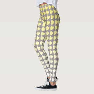 Trendy Yellow en Gray Heart Pattern Gradient Leggings