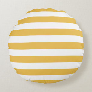 Trendy Yellow en White Wide Horizontal Stripes Rond Kussen