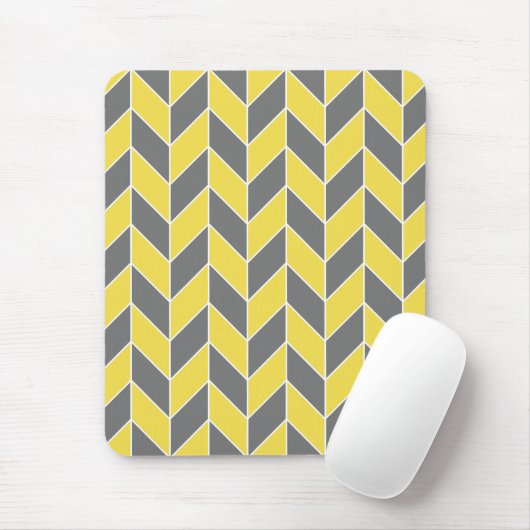 Trendy Yellow Gray Geometric Herringbone Chevron Muismat (Met muis)