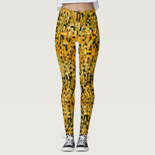 Trendy Yellow Oranje Green Black Pixel Pattern Leggings
