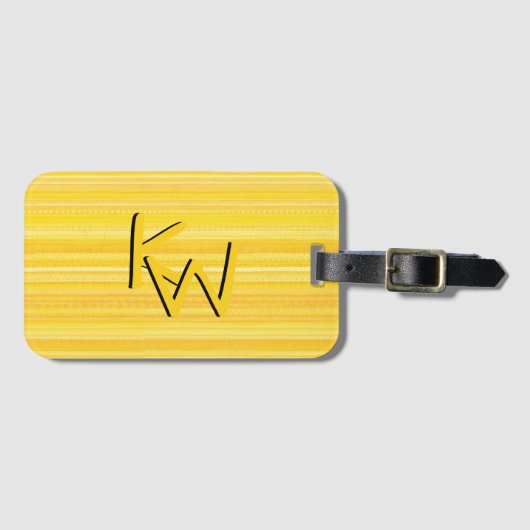 Trendy Yellow Pattern Double Monogram Custom Bagagelabel (Voorkant (horizontaal))