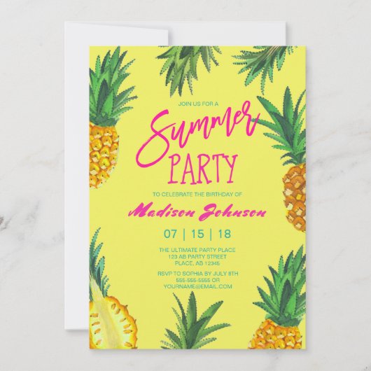 Trendy Yellow Summer Party | ananas Kaart (Voorkant)