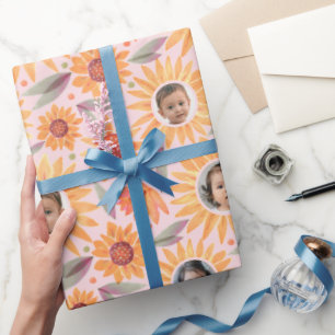 Trendy Yellow Sunflower Blush Pink 3 Foto Cadeaupapier