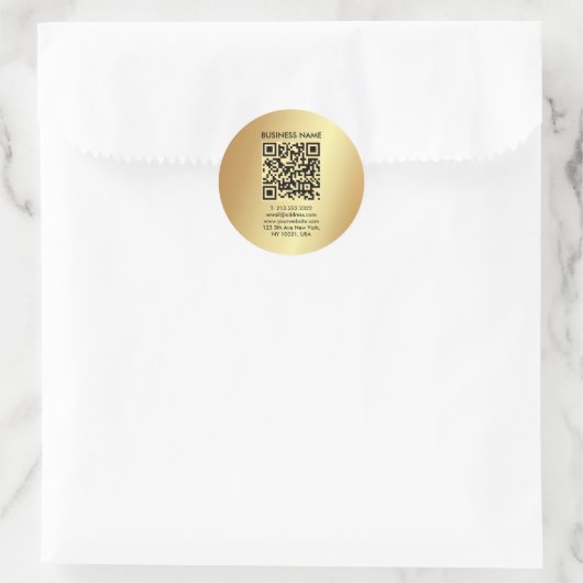 Trendy Your Custom Logo Text Gold QR Code Ronde Sticker (Tas)
