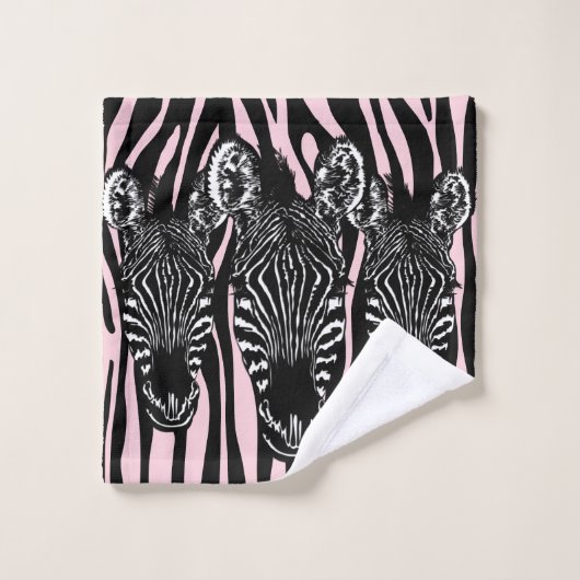 Trendy Zebra Herd op Zebra Print Pink Bad Handdoek (Wasdoekje)