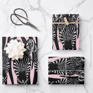 Trendy Zebra Herd op Zebra Print Pink Inpakpapier Vel