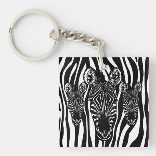 Trendy Zebra Herd op Zebra Print Sleutelhanger (Voorkant)