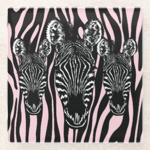 Trendy zebra kudde op zebraprint roze glazen onderzetter