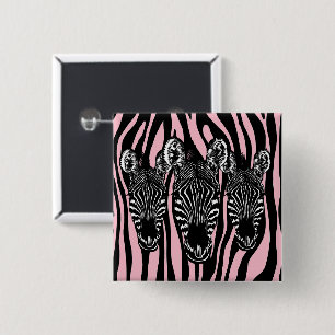 Trendy zebra kudde op zebraprint roze vierkante button 5,1 cm