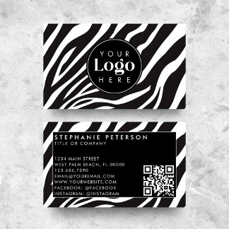 Trendy Zebra Print Aangepaste Bedrijf Logo QR Code Visitekaartje
