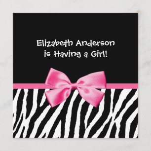 Trendy Zebra Print and Pink Ribbon Baby shower Kaart