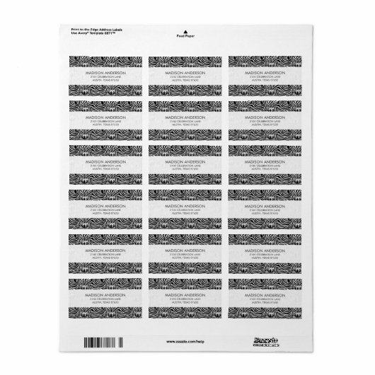 Trendy Zebra Print Black and White Pattern Etiket (Full Sheet)