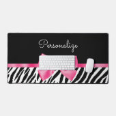 Trendy Zebra Print Chic Hot Pink Bow and Name Bureaumat (Keyboard & Muis)