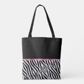 Trendy Zebra Print Chic Hot Pink Bow and Name Draagtas (Achterkant)