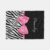Trendy Zebra Print Chic Hot Pink Bow and Name Fleece Deken (Voorkant (Horizontaal))