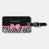 Trendy Zebra print en roze lint met naam Bagagelabel (Voorkant horizontaal)