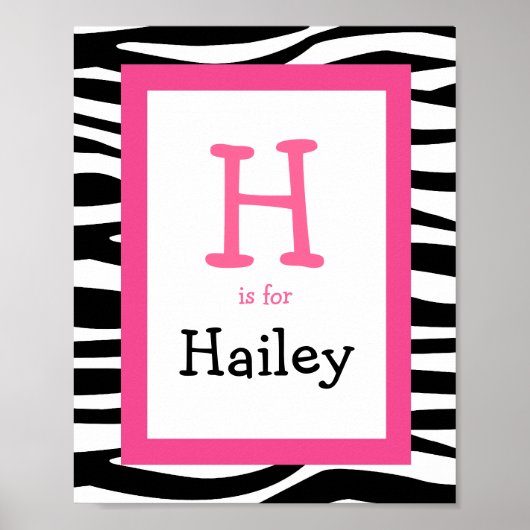 Trendy Zebra Print Nursery Wall Art Name Print (Voorkant)