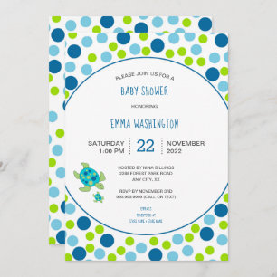Trendy Zee Turtle baby shower blue green stippen Kaart