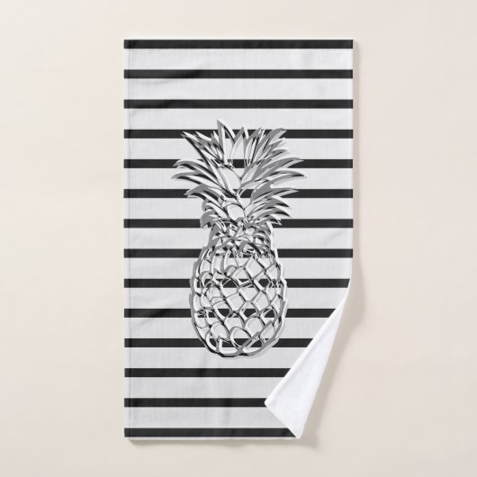 Trendy Zilver en Zwart Gestreepte Zilveren Ananas Bad Handdoek (Handdoek)
