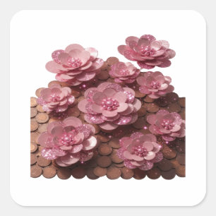 Trendy Zilver ROZE BLOEMEN EN MUNTEN Sticker Kunst