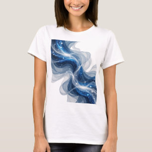 Trendy Zilveren BLUE GOLVEN EN STERREN 3D-tekstkun T-shirt